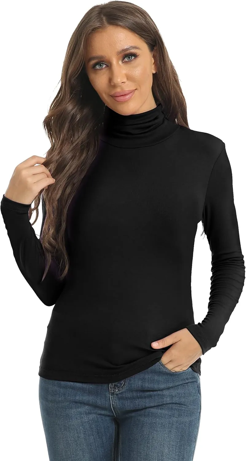 Women's Casual Long Sleeve Turtleneck Tops Slim Fitted Lightweight Base Layer Shirts