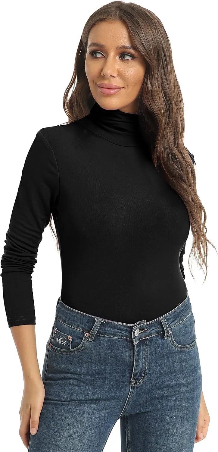 Women's Casual Long Sleeve Turtleneck Tops Slim Fitted Lightweight Base Layer Shirts