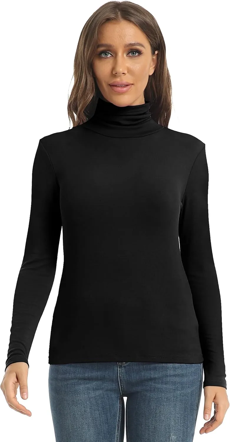 Women's Casual Long Sleeve Turtleneck Tops Slim Fitted Lightweight Base Layer Shirts