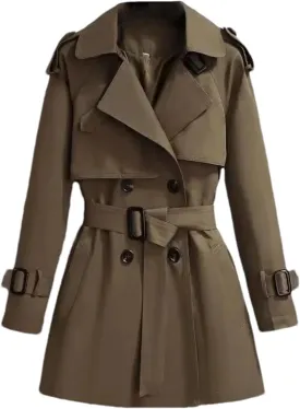 Women's Double Breasted Midi Long Trench Coats Classic Lapel Belted Windbreakers Jackets Overcoat