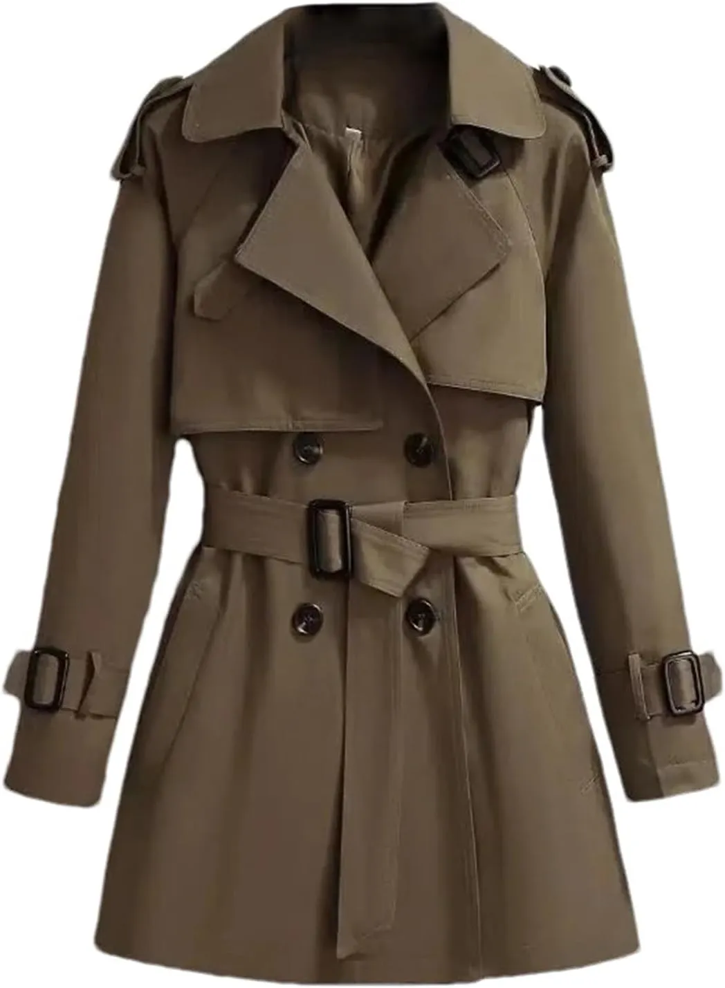Women's Double Breasted Midi Long Trench Coats Classic Lapel Belted Windbreakers Jackets Overcoat