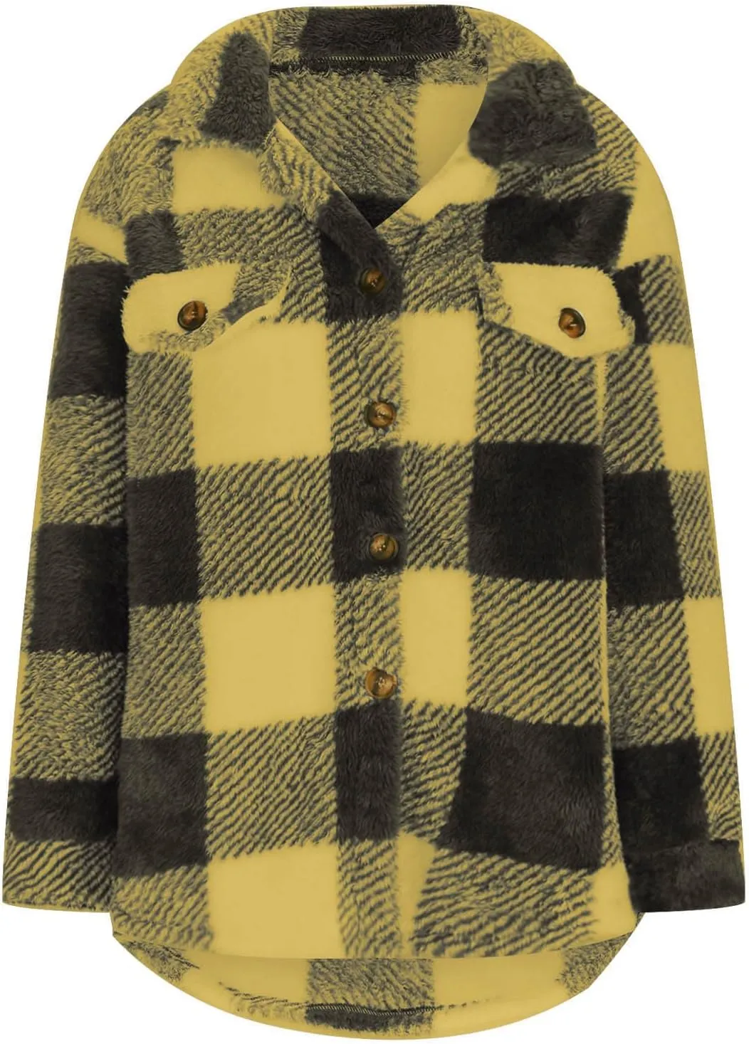 Womens Fleece Plaid Shackets Lapel Button Down Jackets Casual Long Sleeve Flannel Shirts Trendy Clothes Fall Winter