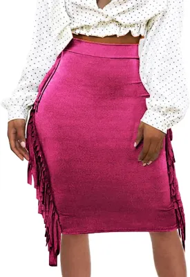 Women's High Waist Side Tassels Fringe Bodycon Pencil Midi Skirt