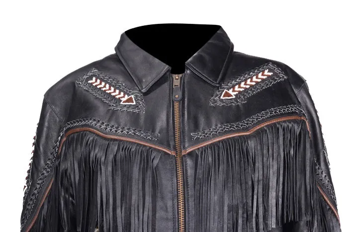 Womens Motorcycle Jacket With Arrows & Fringes