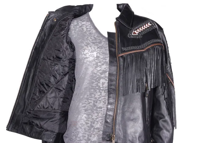 Womens Motorcycle Jacket With Arrows & Fringes