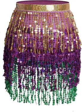 Women's Sequin Fringe Wrap Skirt Adjustable Belly Dance Skirt Fringe Wrap Dress Sequin Skirts for Ladies Mardi Gras