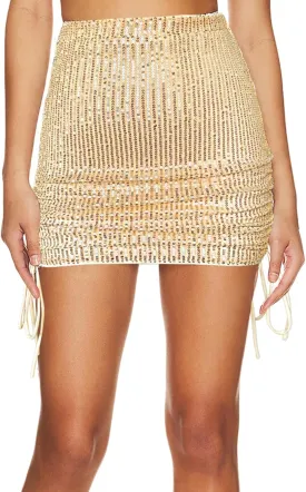 Women's Sequin Skirt Sparkly Glitter Drawstring Pencil Bodycon Mini Skirts Night Out Party Club Wear