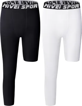 Youth Boys One Leg Compression Pants - 3/4 Kids Basketball Tights Girls Football Soccer Leggings Sports Base Layer