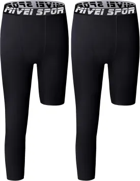 Youth Boys One Leg Compression Pants - 3/4 Kids Basketball Tights Girls Football Soccer Leggings Sports Base Layer