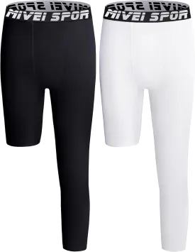 Youth Boys One Leg Compression Pants - 3/4 Kids Basketball Tights Girls Football Soccer Leggings Sports Base Layer