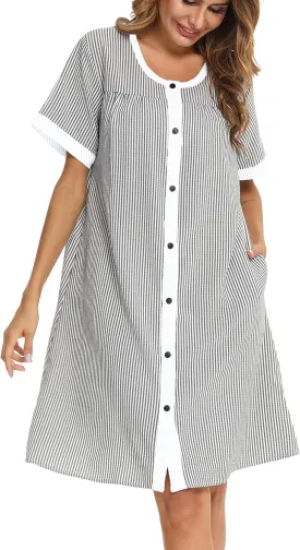 YOZLY House Dress for Women Short Sleeve House Coats Dusters Robe Moomoo nightgowns with Pockets