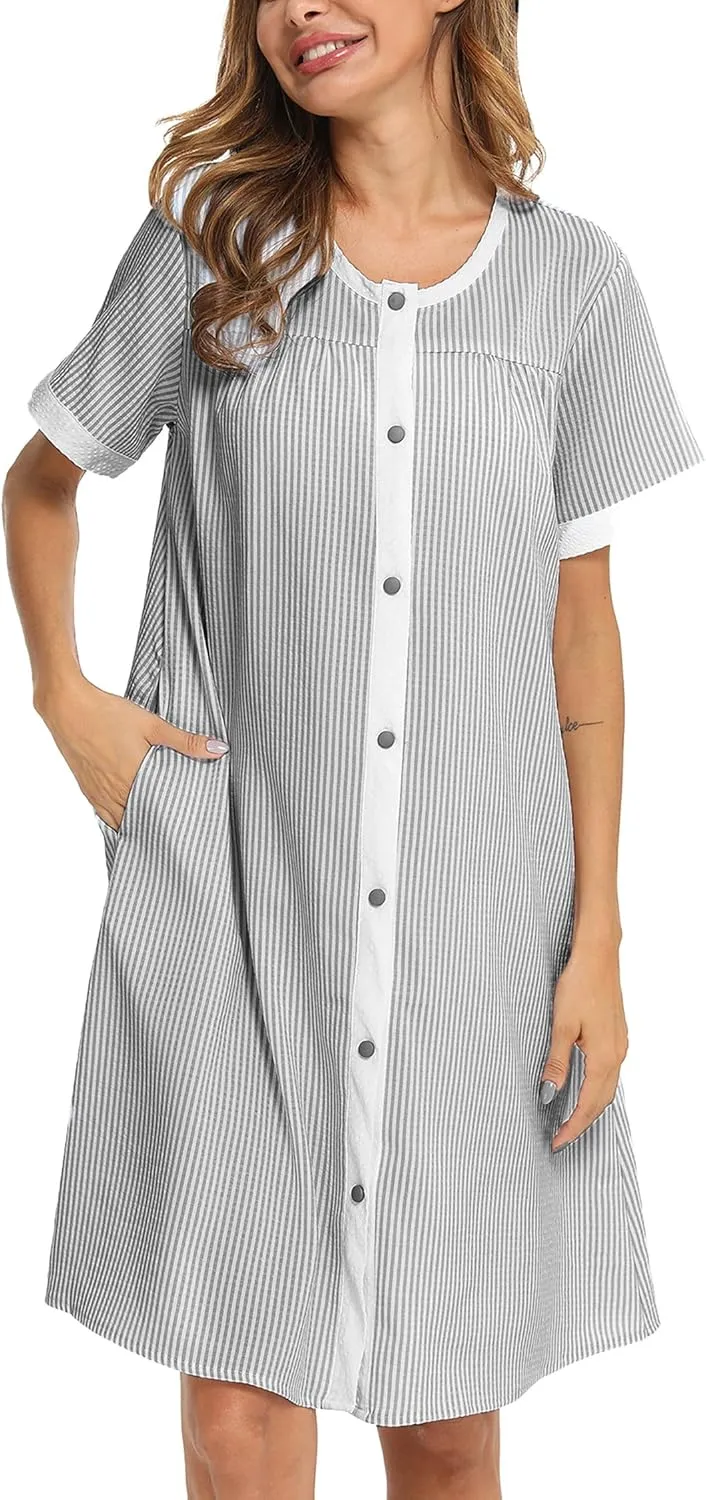 YOZLY House Dress for Women Short Sleeve House Coats Dusters Robe Moomoo nightgowns with Pockets