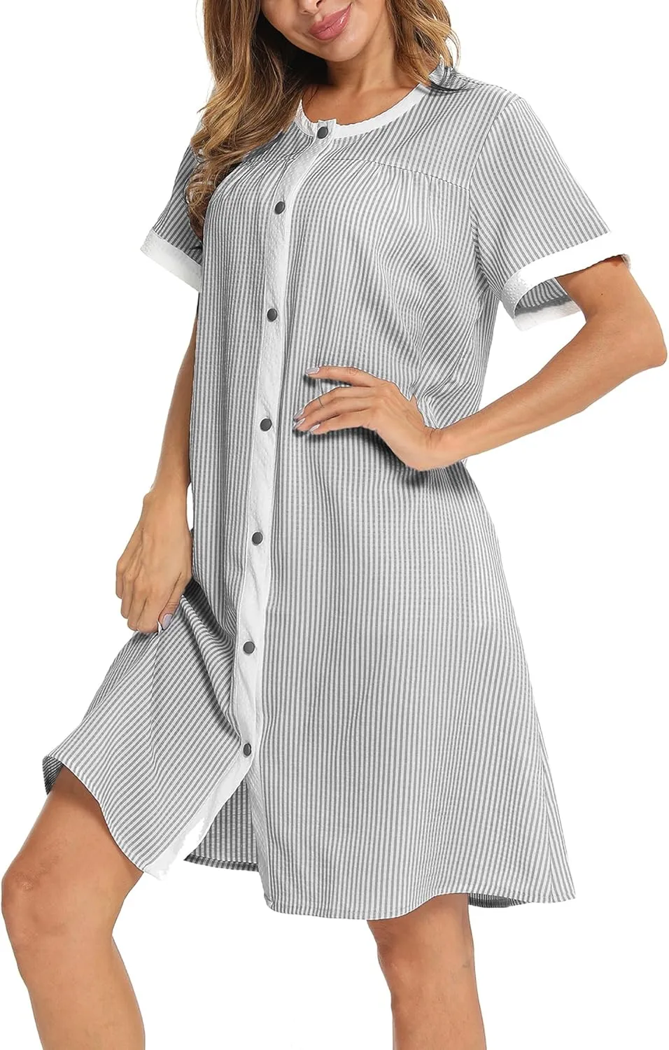 YOZLY House Dress for Women Short Sleeve House Coats Dusters Robe Moomoo nightgowns with Pockets