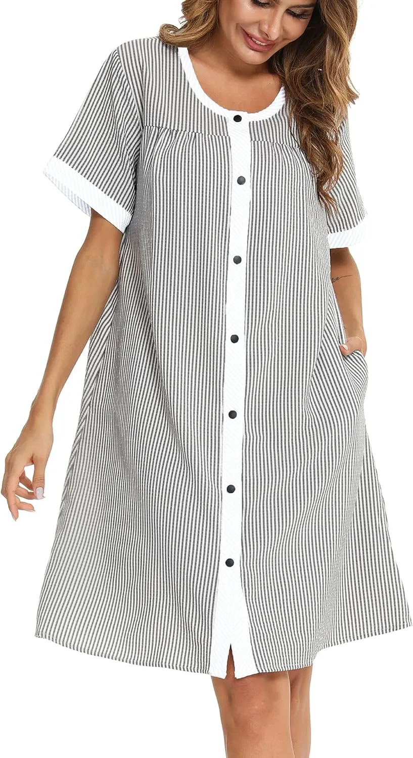 YOZLY House Dress for Women Short Sleeve House Coats Dusters Robe Moomoo nightgowns with Pockets