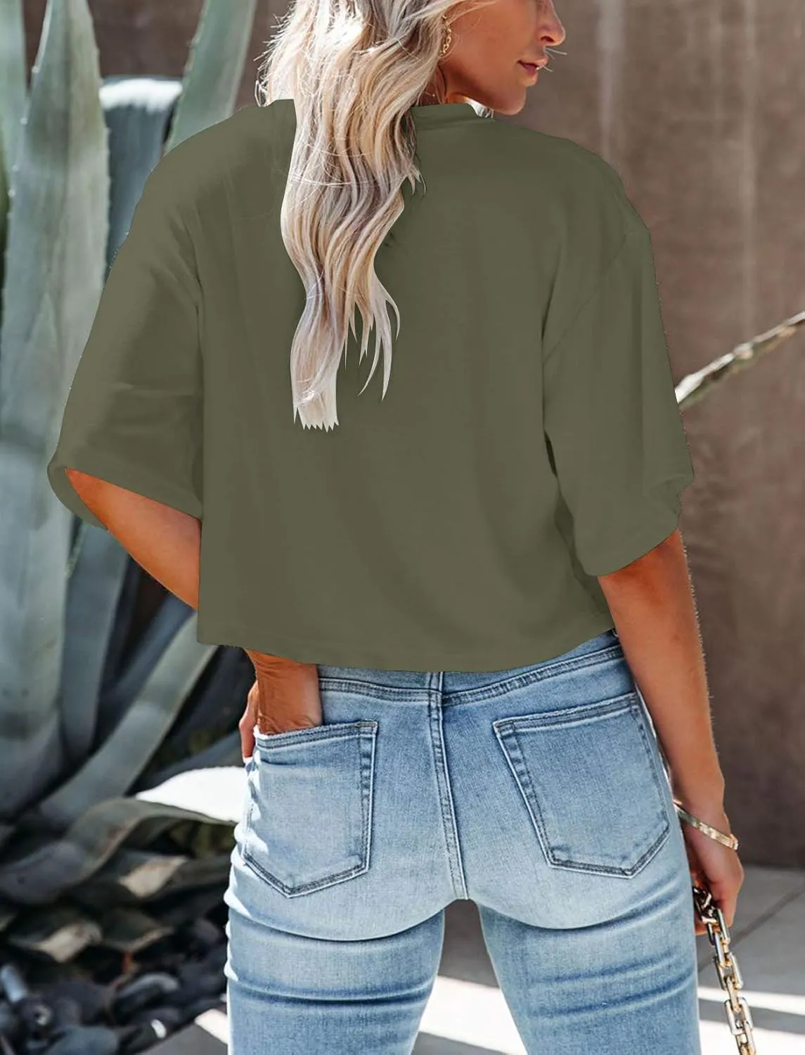 Yuccalley Women's Summer Crop Tops Short Sleeve Round Neck T-Shirt Basic Tees