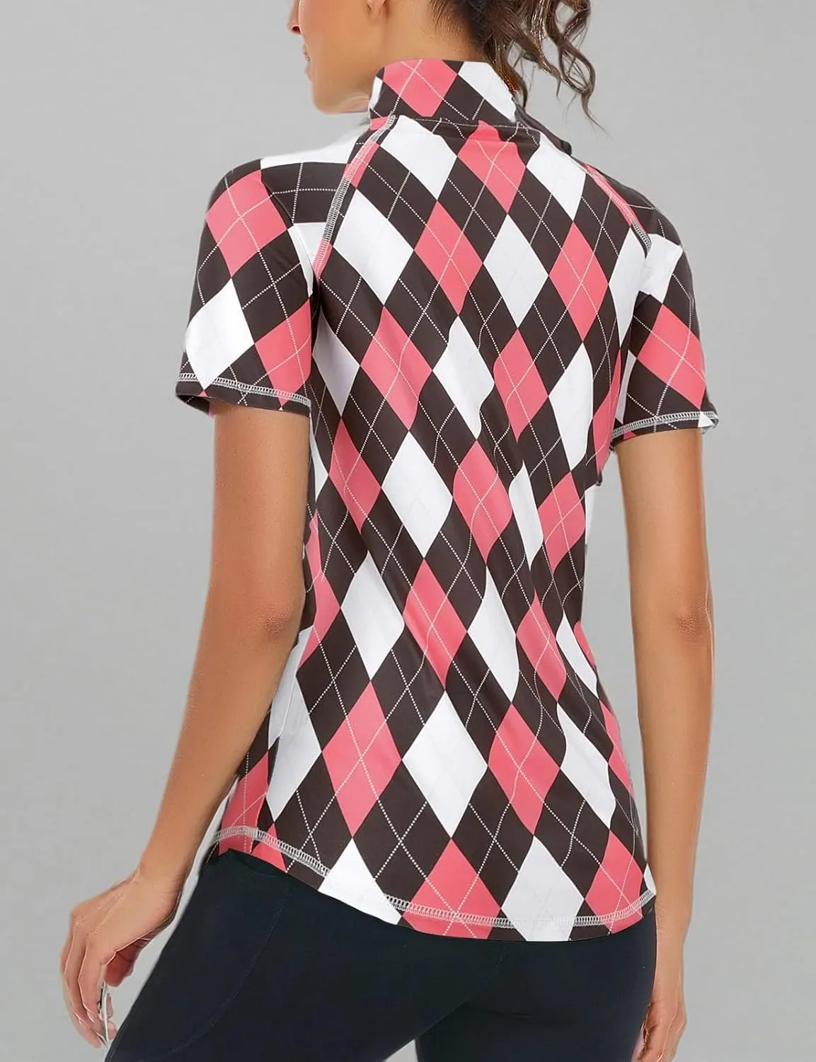 Zamowoty Women's Short Sleeve Golf Shirts 1/4 Zip Up Loose Yoga Running Workout Tops