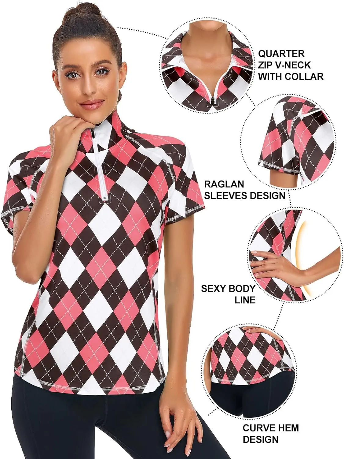 Zamowoty Women's Short Sleeve Golf Shirts 1/4 Zip Up Loose Yoga Running Workout Tops
