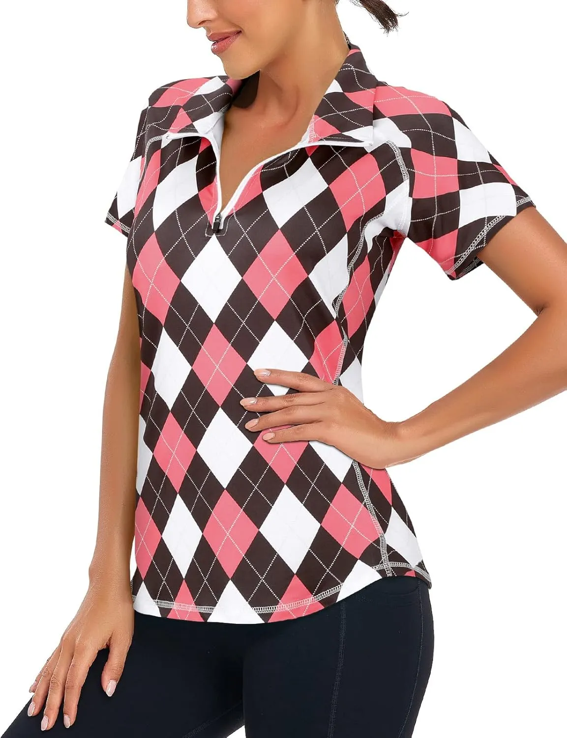 Zamowoty Women's Short Sleeve Golf Shirts 1/4 Zip Up Loose Yoga Running Workout Tops