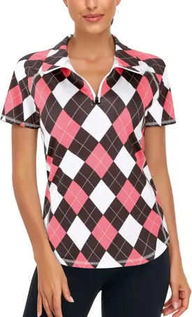 Zamowoty Women's Short Sleeve Golf Shirts 1/4 Zip Up Loose Yoga Running Workout Tops