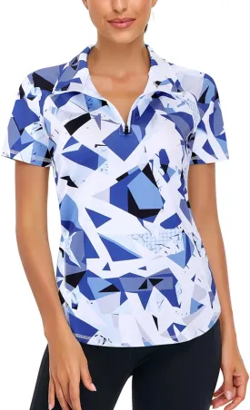 Zamowoty Women's Short Sleeve Golf Shirts 1/4 Zip Up Loose Yoga Running Workout Tops