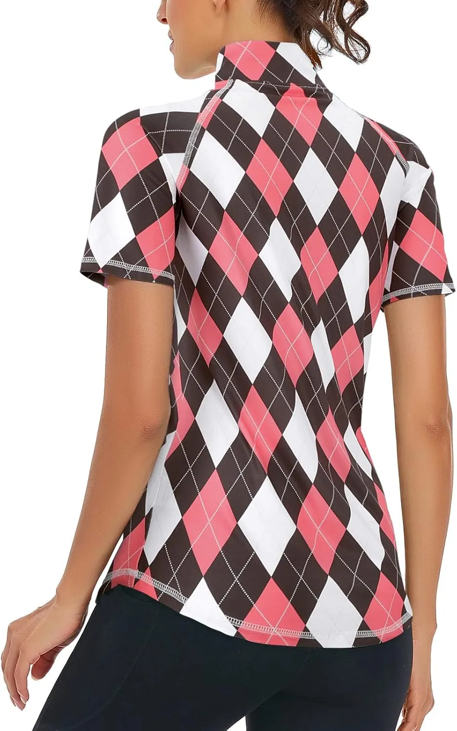 Zamowoty Women's Short Sleeve Golf Shirts 1/4 Zip Up Loose Yoga Running Workout Tops